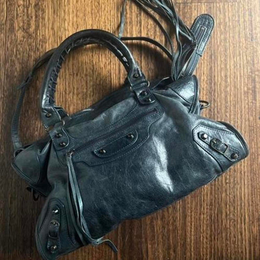 PreOwned Balenciaga city bag gorgeous rare deep blue color